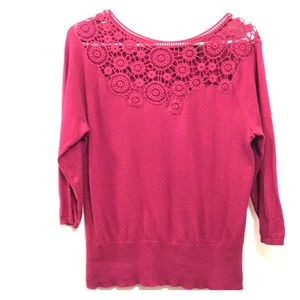 Preswick & Moore Fuchsia Floral Cut Out Sweater